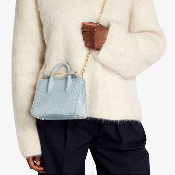 Strathberry Duck Egg Blue Croc Embossed Top Handle Nano Tote NWT - Picture 2 of 7